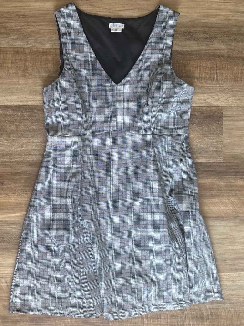 Cooperative Plaid V-Neck Sleeveless Dress in Gray